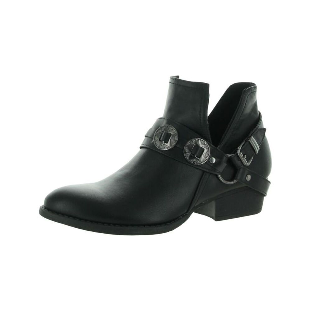 G.C. SHOES Womens Black Western Elisa Almond Toe Block Heel Slip On Booties 7